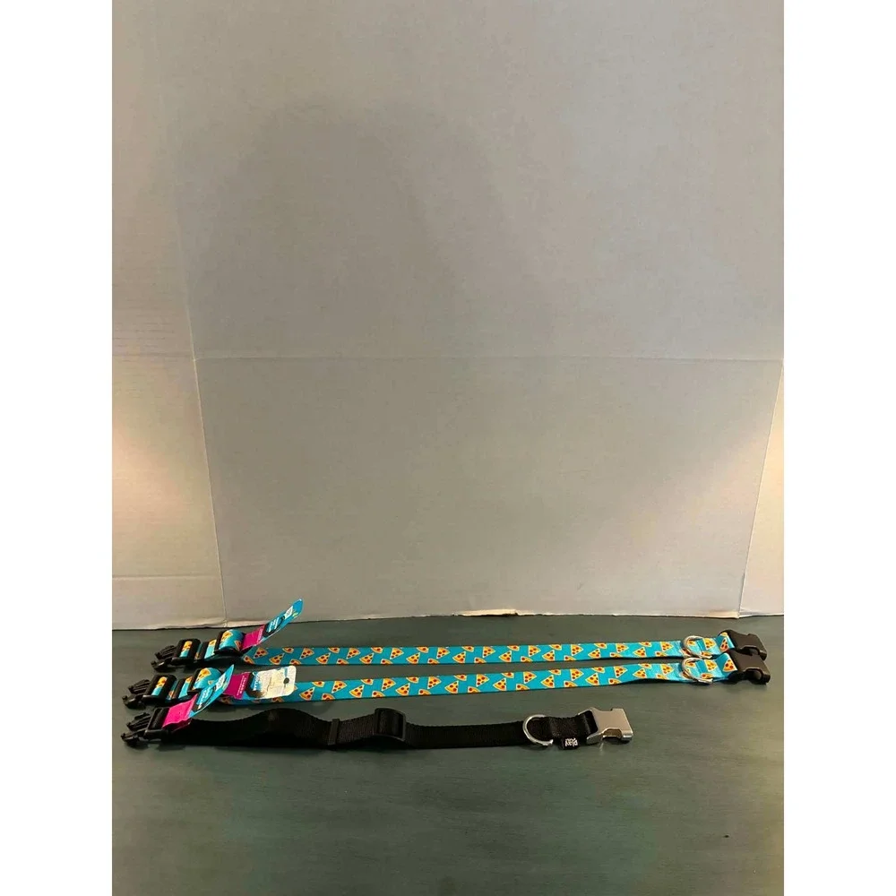 Play On Dog‎ Collar Large Blue Pizza Black NEW 3 Pack Adjustable 18-26in